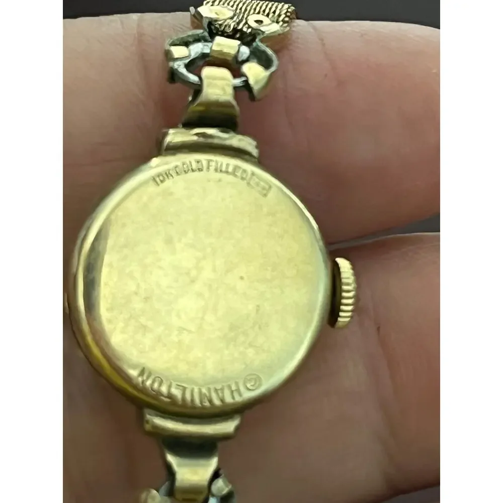 VTG Hamilton Ladies Wrist Watch 10K Gold Filled Art Deco Mesh Bracelet Untested